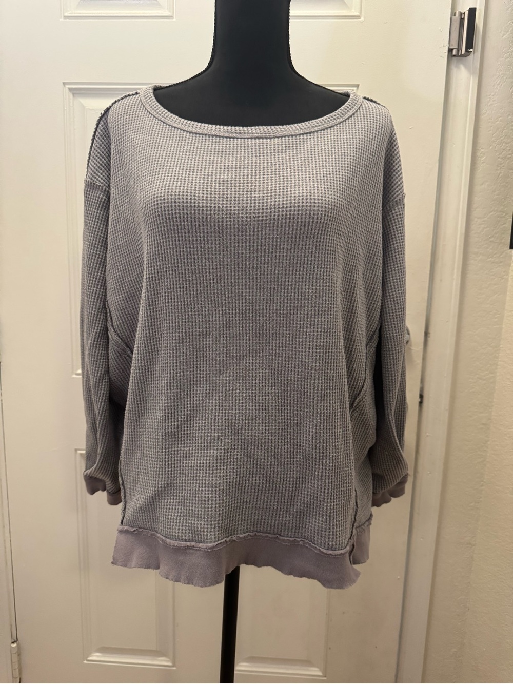 Pink Lily Heather Gray Waffle Knit Top 0177